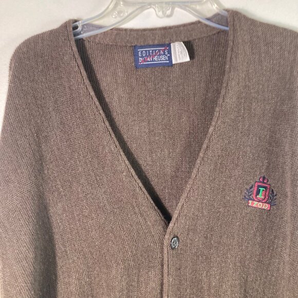 Mens Vintage Editions Van Heusen Izod Button Cardigan Grandpa core Brown XL - Picture 3 of 9